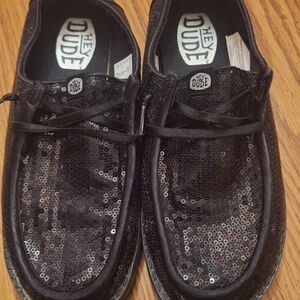 Hey Dude Black Sequin Loafers